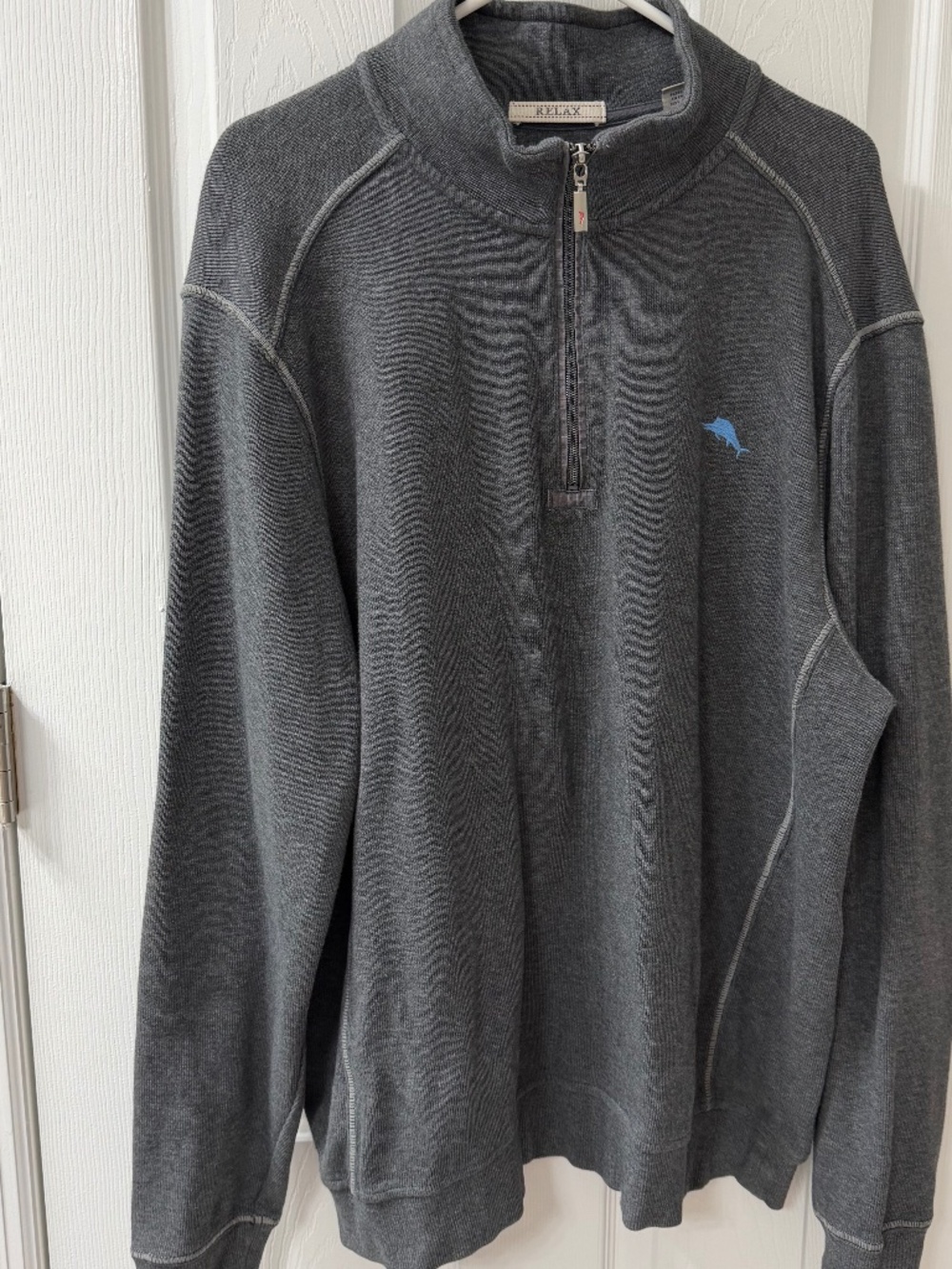 Tommy Bahama Relax Men’s L Gray 100% Cotton Quarter Zip Pullover